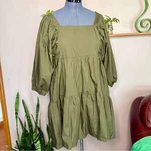 a new day Tie Back Olive Green Dress with Puff Sleeves Women’s Size XXL NWT